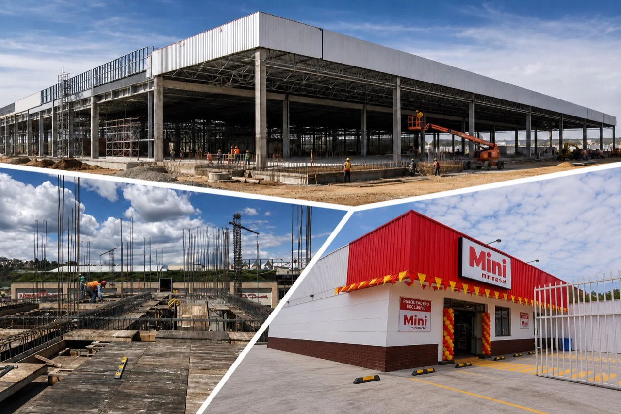 Collage de construcción corporativa, estructura comercial y local Mini